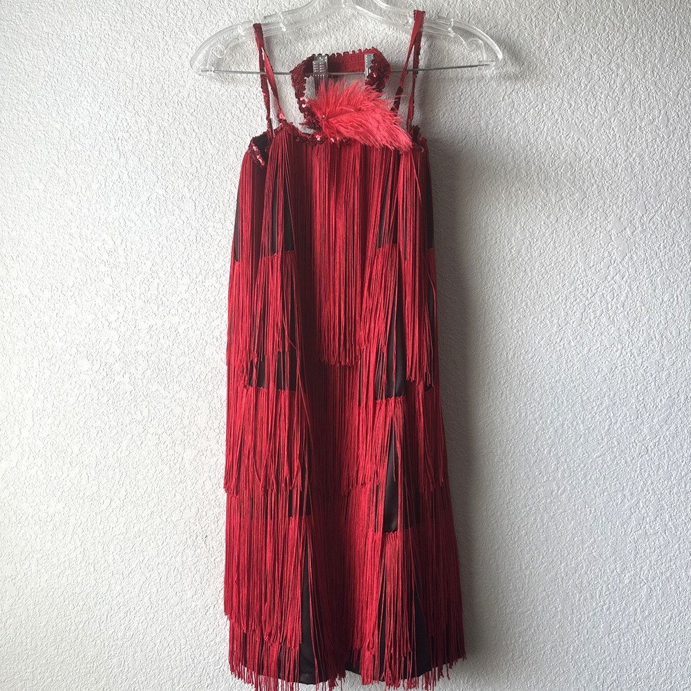 Sequin Fringe Red Flapper 1920s Cos Play Dress Small Women's